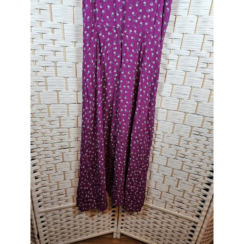 Loft Womans Long Burgundy Floral Dress Sz 10 Bloomcore Cottagecore - Picture 4 of 13